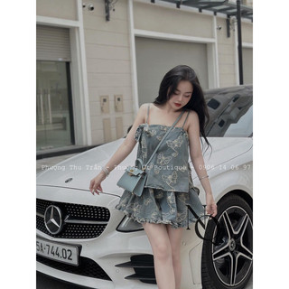 Set váy bò nơ hình bư.ớm 2 dây xinh xắn caboxin