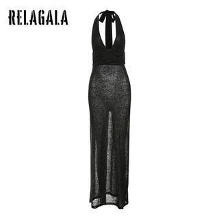 RelaGala Nữ Mới Gợi Cảm Cổ Chữ V Sâu Thắt Lưng Mỏng Màu Trơn Đầm