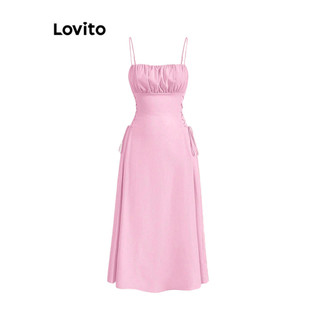 Đầm Lovito buộc dây màu trơn phong cách thường ngày cho nữ L86ED051