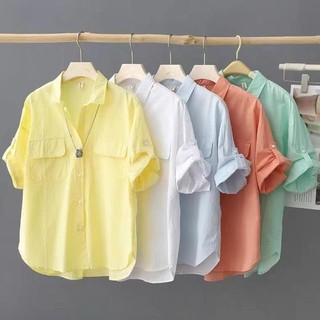 Áo Sơ Mi Nữ Ngắn Tay 4 Màu Chất Vải Thô Hàn Cotton Mềm Mịn Thoáng Mát Kiểu Dáng Trẻ Trung S1236