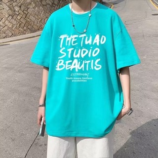 [M-5xl] Áo thun nam Áo thun Cotton tay ngắn cỡ lớn Áo thun cỡ lớn phong cách Mỹ Áo thun màu xanh hồ chất lượng cao Áo thun in hình chữ cái Áo thun nửa tay quá khổ Áo thun trẻ trung