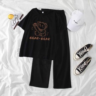 Sét Áo phông Bear MIX quần suông trơn, Áo thun from rộng, mặc cho Nam và nữ chất đẹpTHỜI TRANG HÀN QUỐC DVGIT