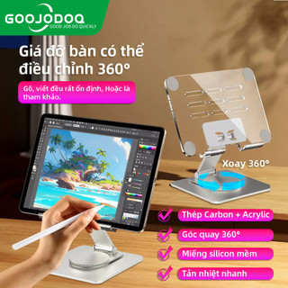 GOOJODOQ Đế kim loại trong suốt có thể điều chỉnh 360° cho máy tính bảng iPad