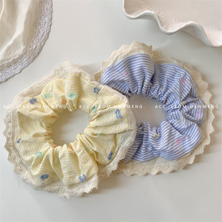 Cô Gái Màu Sắc Tương Phản Chấm Bi Ren Scrunchy Tóc Vòng Dễ Thương Xanh Vàng Sọc Tất Cả Trận Đấu Tóc Dây