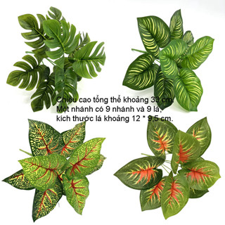 Cụm lá giả - 9 lá (12*9,5cm)  VI030 - trang trí nhà cửa - tường cỏ - cụm lá rùa, lá môn...