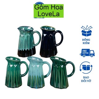 Bình hoa decor dáng bình sữa bình hoa gốm sứ bát tràng màu xanh lá cây cao 20cm lọ hoa decor gốm hoa lovela