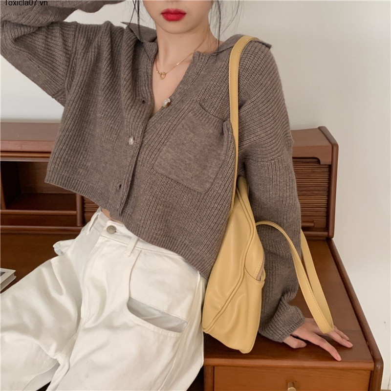Áo len cardigan Toxicla07Knitted, mềm mại, nâu, phong cách Hồng Kông, thời trang nữ 2022