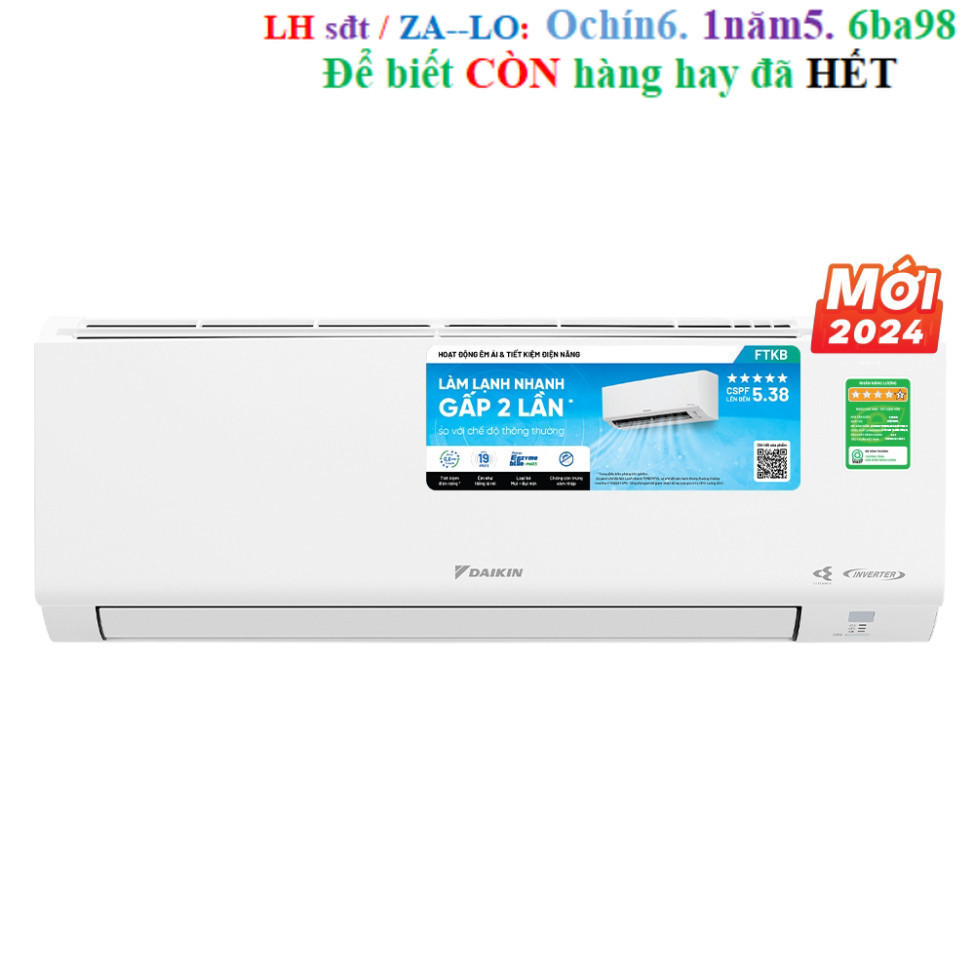 Rẻ chính hãng [GIAO LẮP NHANH 12H ]Mới 2024- Máy Lạnh Daikin Inverter 1 chiều FTKB35YVMV 1.5HP 12000