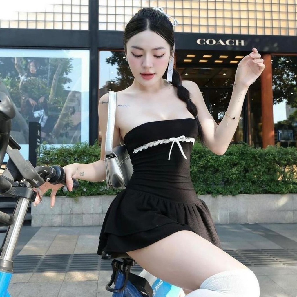 Đầm Ống Cúp Ngực DaaLaa Store Viền Ren Đính Nơ D128