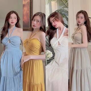  Đầm maxi dây yếm khoét ngực lai bèo