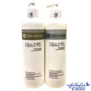 Bộ dầu gội xả siêu mượt phục hồi và ngăn gãy rụng tóc Edocean Collagen Keratin cao cấp 500mlx2 - MK