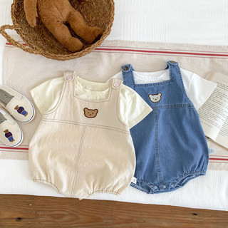 Mùa Hè Hàn Quốc Bé Denim Gấu Dây Liền Quần Bé Trai Và Bé Gái Quần Áo Trẻ Em Onesie Phong Cách Phương Tây Jumpsuit