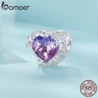 Bamoer 925 Sterling Sliver Charm Gradient Tím-pink Trái Tim Mặt Dây Chuyền Phụ Kiện Cho Vòng Tay