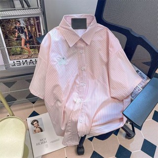 Phong Cách Nhật Bản Phong Cách Hồng Kông Retro Puppy Thêu Áo Sơ Mi Nam Nữ Mùa Hè Thiết Kế Cao Cấp Nhỏ Tay Ngắn Top