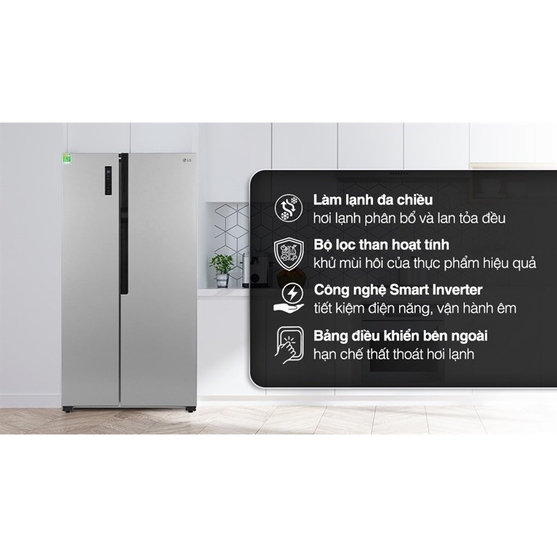 Tủ lạnh LG Inverter 519 lít Side By Side GR-B256JDS đời mới nắm 2023