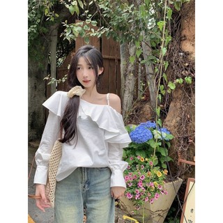 Pure Desire Phong Cách Trắng Xù Áo Sơ Mi Dài Tay Nữ Mùa Xuân Phong Cách Mới Niche Thiết Kế Rời quây Top