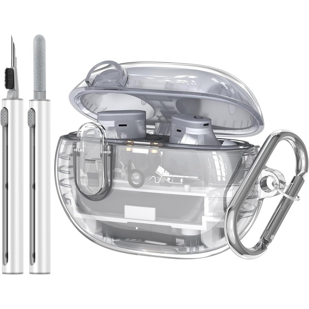 Ốp lưng Beats Studio Buds / Studio Buds Plus Clear 2021 / 2023 với bộ sạch hơn, Vỏ bảo vệ khóa an toàn cho hộp đựng tai nghe Beats Studio Buds + có móc khóa