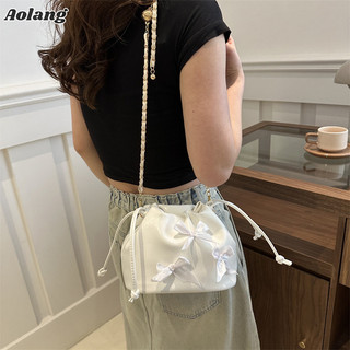Aolang Túi Xô Nữ Phương Tây Thắt Nơ Phong Cách Ba Lê Niche Thẩm Mỹ Thời Trang Giải Trí Cá Tính Dây Xích Túi Đeo Ngang