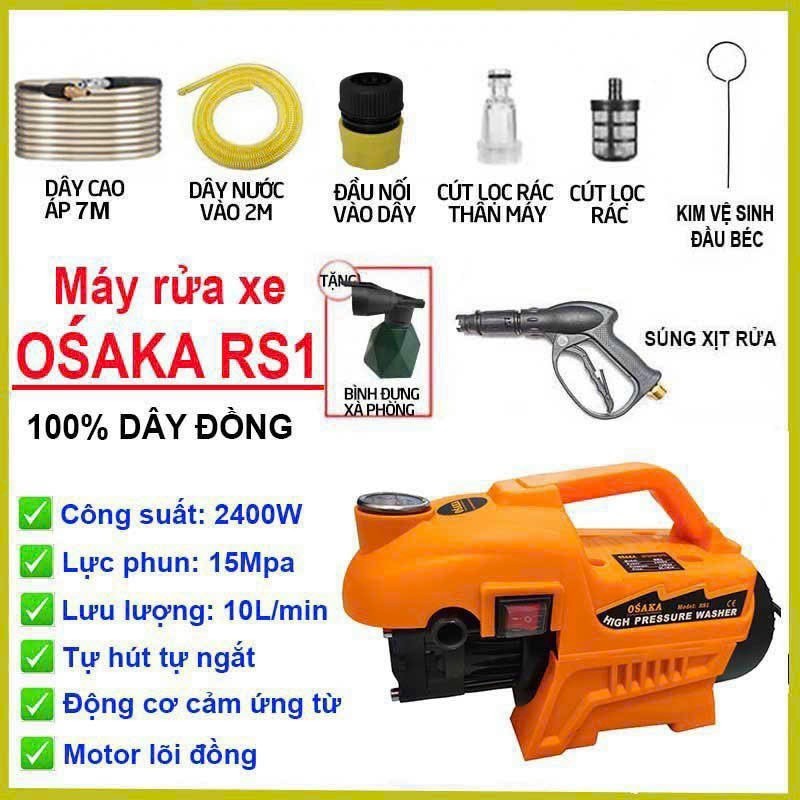 MÁY RỬA XE MINI OSAKA RS1 2400 dây đồng 100% mẫu mới GR Thiết bị xây dựng