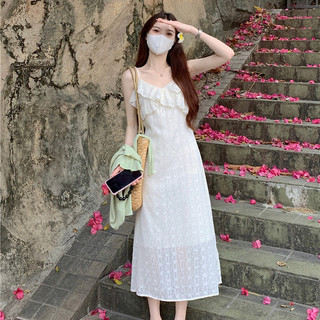 Ngọt Ngào Nhỏ Tươi Cổ Chữ V Xù Đầm Mùa Hè Phong Cách Mới Phong Cách Pháp Kỳ Nghỉ Phong Cách Ôm Hơn Nhìn Váy Chữ a