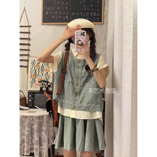  Bộ Ba Chiếc Áo Gile Denim Thiết Kế Dễ Phối Phong Cách Đại Học Nữ Nhật Bản Mẫu Mới Mùa Hè 