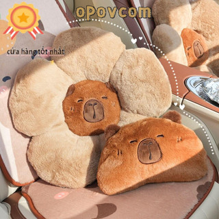 Tựa đầu bằng vải Cotton màu nâu OPOVCOM, hoạt hình dễ thương, thoải mái, thích hợp cho ô tô VANES1 Capybara