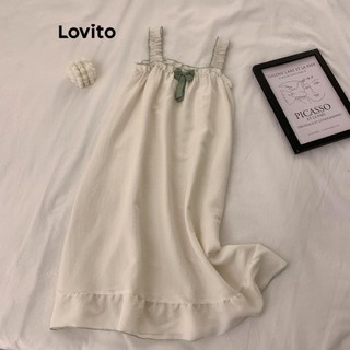 Đầm ngủ lovito phối nơ đơn giản cho nữ lna54164