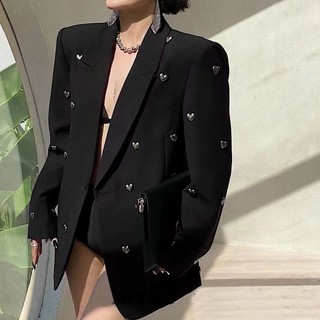 Châu Âu Mỹ Thời Trang Công Nghiệp Nặng Trái Tim Tình Yêu Cao Cấp Màu Đen Phù Hợp Với Áo Khoác Phù Hợp Với Áo Khoác