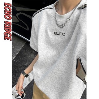 Áo thun nam Echo Ridge American retro dây kéo miếng đệm vai đường phố cao rộng đa năng cặp đôi