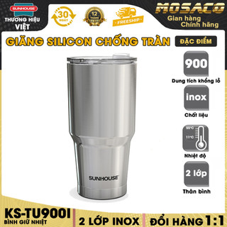 Bình giữ nhiệt inox 304 sunhouse 900ml ks-tu900 - ly inox giữ nhiệt sunhouse