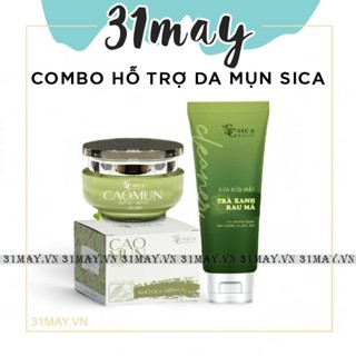 Combo Kem Face Cao Mụn Khổ Qua Diếp Cá Sica + Sữa Rửa Mặt Trà Xanh Rau Má Sica Chính Hãng G
