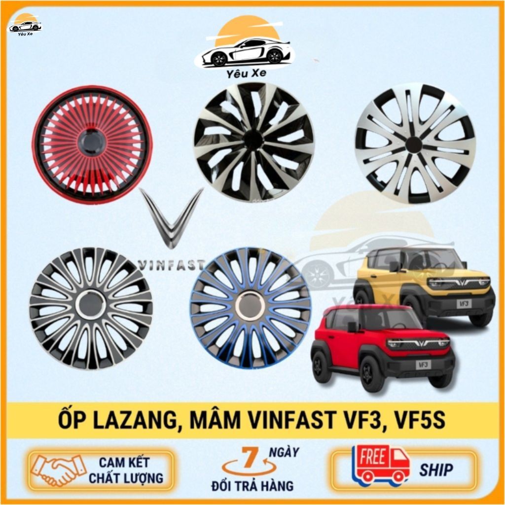 Combo Ốp Lazang Vinfast VF3 VF5 Size 16 Inch, Ốp Mâm Cho Các Dòng Xe Ô Tô Bánh 16inch, Tự Lắp Đặt Dễ