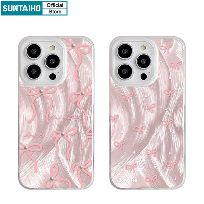 Suntaiho Ốp Lưng iPhone Đẹp nơ bướm màu hồng Họa Tiết Nơ Ngọc Cho Iphone 11 12 13 14 15 16 Pro Max IP 7 8 Plus Iphon X Xs XR Xs Max TPU Trong Suốt Mờ Dành Mềm Cao Cấp Chống Sốc Ốp điện thoại