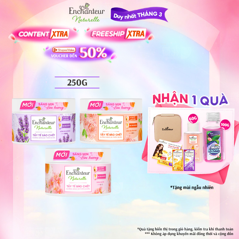 [MỚI] Tẩy tế bào chết dưỡng sáng da thiên nhiên Pháp Enchanteur Naturelle với Hạt quả mơ, Muối hồng & Mật ong 250g
