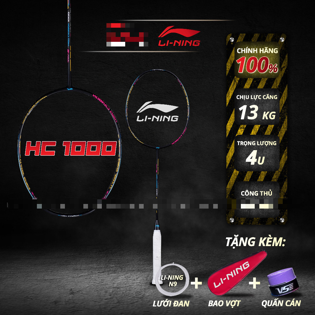 Vợt Cầu Lông Lining HC1000 Đen Chính Hãng Nội Địa - Công Thủ Toàn Diện, 4U Dành Cho Người Mới Chơi -