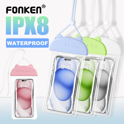 Ốp Điện Thoại Chống Thấm Nước Fonken Hoạt Hình Dễ Thương Mèo Dưới Nước Túi Khô Lặn Bơi Cho Max 7.6 inch