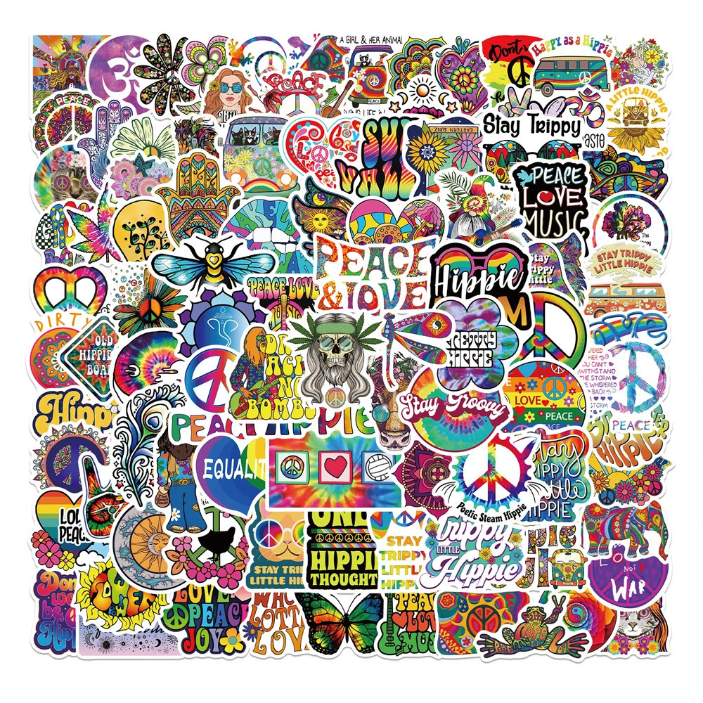 Sticker Hippie ❤️FREESHIP❤️ Hippie Sticker Hình Dán Laptop, Điện Thoại, Đàn Guitar, Mũ Bảo Hiểm
