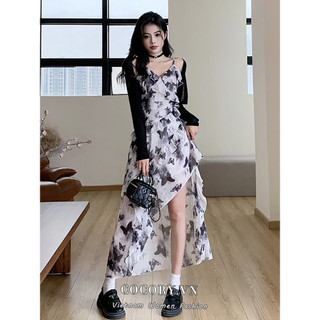 Cocorygirl Cô Gái Cay Gợi Cảm S-2XL Bướm Hoa sling Đầm Nữ Quần Áo Thời Trang Không Đều Chiều Dài Giữa Đầm