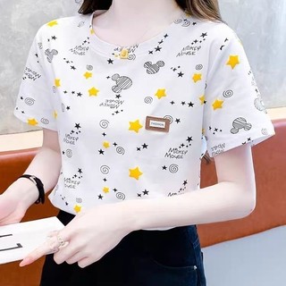 Áo Thun Nữ Tay Ngắn Nữ Mới Sang Trọng Hoạt Hình Áo Sơ Mi Tay Ngắn Thời Trang Áo Thun In Hình Rộng Top NWFP