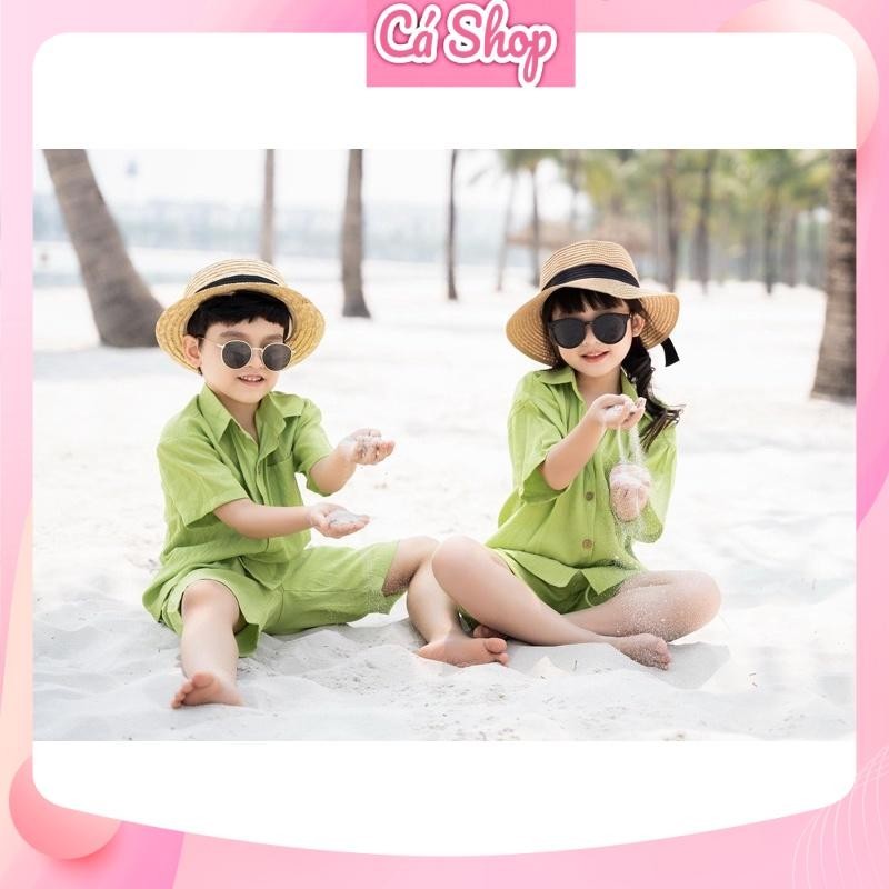 Xả Bộ đũi trơn cổ vest cho bé