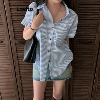 Lovito Áo sơ nữ kiểu mi kẻ sọc cài cúc phía trước thường ngày cho nữ LNE24126 (Nhiều màu)