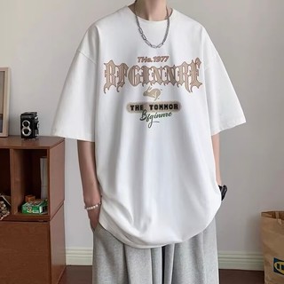 [M-5xl] Áo thun nam Áo thun Cotton tay ngắn cỡ lớn Áo thun cỡ lớn phong cách Mỹ Chữ lửa chất lượng cao 1977 Áo thun in hình quá khổ nửa tay Áo thun trẻ trung