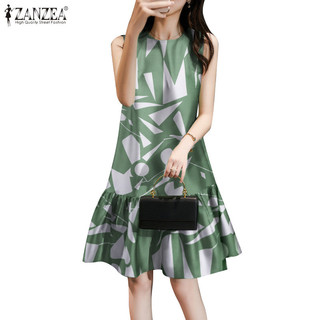 Zanzea Nữ Đảng Hàn Quốc Đuôi Cá Ruffle Hem In Váy Không Tay