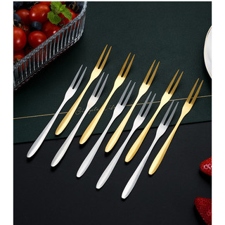 Nĩa trái cây bằng thép không gỉ hộ gia đình sáng tạo hai gót trái cây nĩa bánh tráng miệng nĩa bánh trung thu nĩa thực phẩm phương tây cho