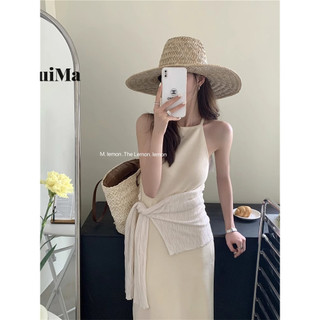 Guima Thời Trang Mới Slim Đen Dây Dệt Kim Váy Dài Nữ Slim Camisole Đầm ôm