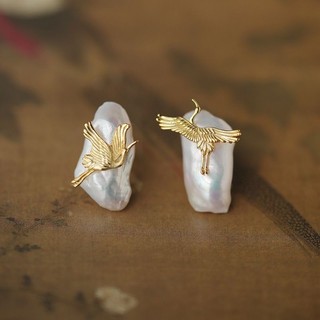 Miyan Crane Tengyun S925 Bông tai ngọc trai Baroque Xizhu Thiết kế thích hợp nguyên bản