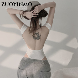 ZUOYINMO bodysuit áo hở lưng áo liền quần phong cách Gợi cảm cổ điển Thông thường WCS2440YSS 19Z240511