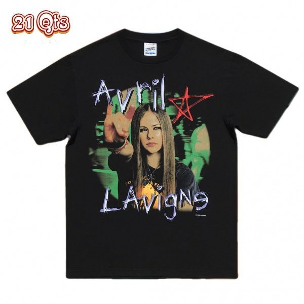Áo thun cổ tròn 21 Sản phẩm chính hãng / ca sĩ  Avril Lavigne / 1 Cotton Oversize SML Đen trắng unis