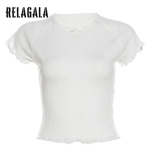 RelaGala Nữ Thời Trang Mới Màu Trơn Cá Tính Cổ Tròn Mỏng Tay Ngắn
