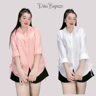 Set Đùi Sơ Mi Nữ Bigsize 50-95kg Quần Áo Tay Dài Vải Lụa Chéo Mềm Mát Cho Nữ Chubby SET914
